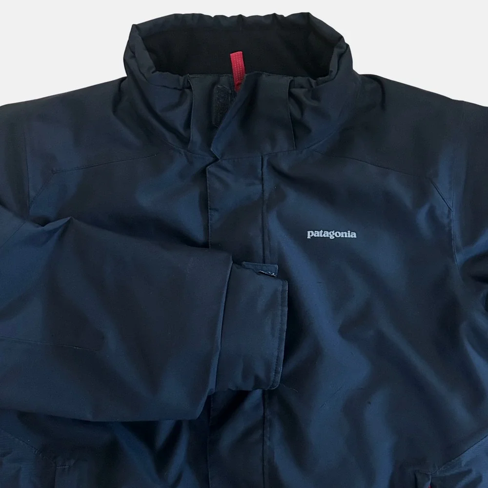 Patagonia Boys H2No Insulated Winter Jacket Black Red Full Zip Ski Coat XL 14